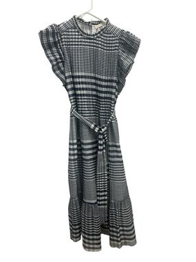 Marie Oliver Navy & White Gingham Flutter Sleeve Maxi Dress